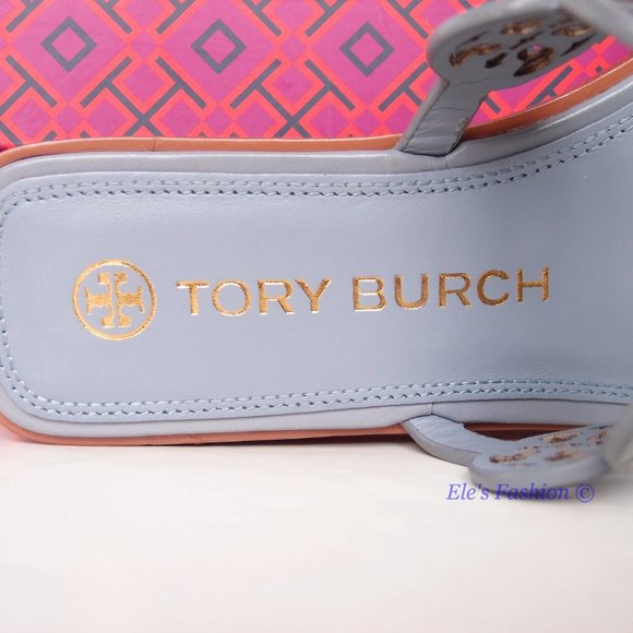 NIB Tory Burch Tiny Miller Logo Leather Thong Sandal Cloud Blue US 8.5 AUTHENTIC - Picture 13 of 16